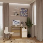 Biurko Komputerowe PORTO PRAWE DĄB ARTISAN / BIAŁY Z Szufladą 98,5x75x51 Cm - obrazek 2