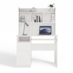 Biurko PORTO Lewe Z Nadstawką Biel Mat Szuflada Półki Do Biura Pokoju - obrazek 6