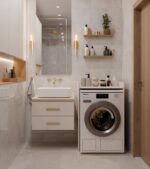 Szafka Łazienkowa Na Pralkę POLA NP KASZMIR Beż Półka Regał Do Łazienki - obrazek 2