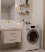 Szafka Łazienkowa Na Pralkę POLA NP KASZMIR Beż Półka Regał Do Łazienki - obrazek 3