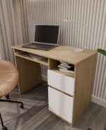 Biurko Komputerowe PORTO PRAWE DĄB ARTISAN / BIAŁY Z Szufladą 98,5x75x51 Cm - obrazek 6