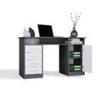 BIURKO ADA ANTRACYT BIAŁY 125 Cm 4 Szuflady Szafka Półki Do Biura Pokoju Na Laptop - obrazek 5