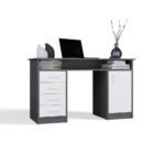 BIURKO ADA ANTRACYT BIAŁY 125 Cm 4 Szuflady Szafka Półki Do Biura Pokoju Na Laptop - obrazek 6