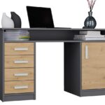 BIURKO ADA ANTRACYT DĄB ARTISAN 125 Cm 4 Szuflady Szafka Półki Do Biura Pokoju Na Laptop