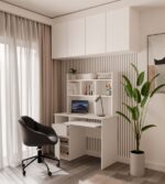 Biurko PORTO Lewe Z Nadstawką Biel Mat Szuflada Półki Do Biura Pokoju - obrazek 5