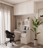 Biurko PORTO Prawe Z Nadstawką Biel Mat Szuflada Półki Do Biura Pokoju - obrazek 4