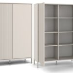 Witryna KAMARO 2DD SLIM/GŁADKI KASZMIR BEŻ Lamele Front Ryflowany + Klasyczny