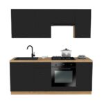MEBLE KUCHENNE ZESTAW VARIO 200CM Z3 CZARNY/CZARNY BLAT DĄB EVOKE BEZ AGD