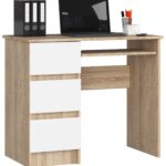 BIURKO KOMPUTEROWE A-6 90 cm LEWE PK SONOMA / BIAŁE