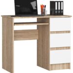 BIURKO KOMPUTEROWE A-6 90 cm PRAWE PK SONOMA / BIAŁE