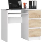 BIURKO KOMPUTEROWE A-6 90 cm PRAWE BIAŁE / SONOMA