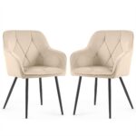 2x Welurowe krzesło tapicerowane pikowane Beżowe DIAMANTE Czarne nogi