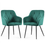 2x Welurowe krzesło tapicerowane pikowane Butelkowa Zieleń DIAMANTE Czarne nogi