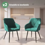 2x Welurowe krzesło tapicerowane pikowane Butelkowa Zieleń DIAMANTE Czarne nogi - obrazek 4
