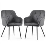2x Welurowe krzesło tapicerowane pikowane Ciemny Grafit DIAMANTE Czarne nogi