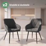 2x Welurowe krzesło tapicerowane pikowane Ciemny Grafit DIAMANTE Czarne nogi - obrazek 4