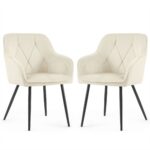 2x Welurowe krzesło tapicerowane pikowane Kremowe DIAMANTE Czarne nogi