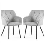 2x Welurowe krzesło tapicerowane pikowane Szare DIAMANTE Czarne nogi