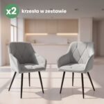 2x Welurowe krzesło tapicerowane pikowane Szare DIAMANTE Czarne nogi - obrazek 4