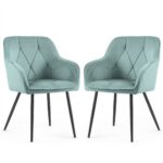 2x Welurowe krzesło tapicerowane pikowane Turkusowe DIAMANTE Czarne nogi