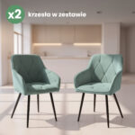 2x Welurowe krzesło tapicerowane pikowane Turkusowe DIAMANTE Czarne nogi - obrazek 4