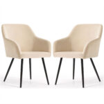 2x Welurowe krzesło tapicerowane gładkie Beżowe ESTELLE Czarne nogi