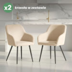 2x Welurowe krzesło tapicerowane gładkie Beżowe ESTELLE Czarne nogi - obrazek 4