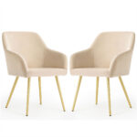 2x Welurowe krzesło tapicerowane gładkie Beżowe ESTELLE Złote nogi