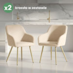 2x Welurowe krzesło tapicerowane gładkie Beżowe ESTELLE Złote nogi - obrazek 4