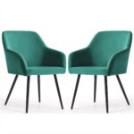 2x Welurowe krzesło tapicerowane gładkie Butelkowa Zieleń ESTELLE Czarne nogi