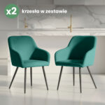 2x Welurowe krzesło tapicerowane gładkie Butelkowa Zieleń ESTELLE Czarne nogi - obrazek 4
