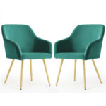 2x Welurowe krzesło tapicerowane gładkie Butelkowa Zieleń ESTELLE Złote nogi