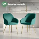 2x Welurowe krzesło tapicerowane gładkie Butelkowa Zieleń ESTELLE Złote nogi - obrazek 4