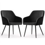 2x Welurowe krzesło tapicerowane gładkie Czarne ESTELLE Czarne nogi