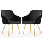 2x Welurowe krzesło tapicerowane gładkie Czarne ESTELLE Złote nogi
