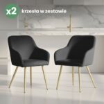 2x Welurowe krzesło tapicerowane gładkie Czarne ESTELLE Złote nogi - obrazek 4