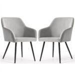 2x Welurowe krzesło tapicerowane gładkie Szare ESTELLE Czarne nogi