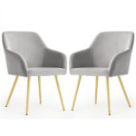 2x Welurowe krzesło tapicerowane gładkie Szare ESTELLE Złote nogi