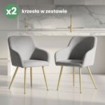 2x Welurowe krzesło tapicerowane gładkie Szare ESTELLE Złote nogi - obrazek 4
