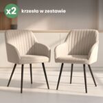 2x Welurowe krzesło tapicerowane z przeszyciami Beżowe FLORENCE Czarne nogi - obrazek 4