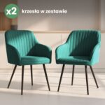 2x Welurowe krzesło tapicerowane z przeszyciami Butelkowa Zieleń FLORENCE Czarne nogi - obrazek 4
