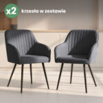 2x Welurowe krzesło tapicerowane z przeszyciami Ciemny Grafit FLORENCE Czarne nogi - obrazek 4