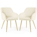2x Welurowe krzesło tapicerowane z przeszyciami Kremowe FLORENCE Złote nogi