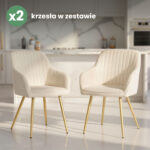2x Welurowe krzesło tapicerowane z przeszyciami Kremowe FLORENCE Złote nogi - obrazek 4