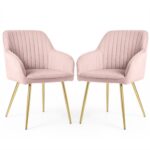 2x Welurowe krzesło tapicerowane z przeszyciami Pudrowy Róż FLORENCE Złote nogi