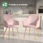 2x Welurowe krzesło tapicerowane z przeszyciami Pudrowy Róż FLORENCE Złote nogi - obrazek 4