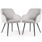 2x Welurowe krzesło tapicerowane z przeszyciami Szary FLORENCE Czarne nogi