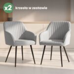 2x Welurowe krzesło tapicerowane z przeszyciami Szary FLORENCE Czarne nogi - obrazek 4