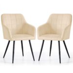 2x Krzesło tapicerowane z przeszyciami kwadratowymi Beżowe LUXANO Czarne nogi