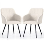 2x Krzesło tapicerowane z przeszyciami kwadratowymi Kremowe LUXANO Czarne nogi tkanina Lumos